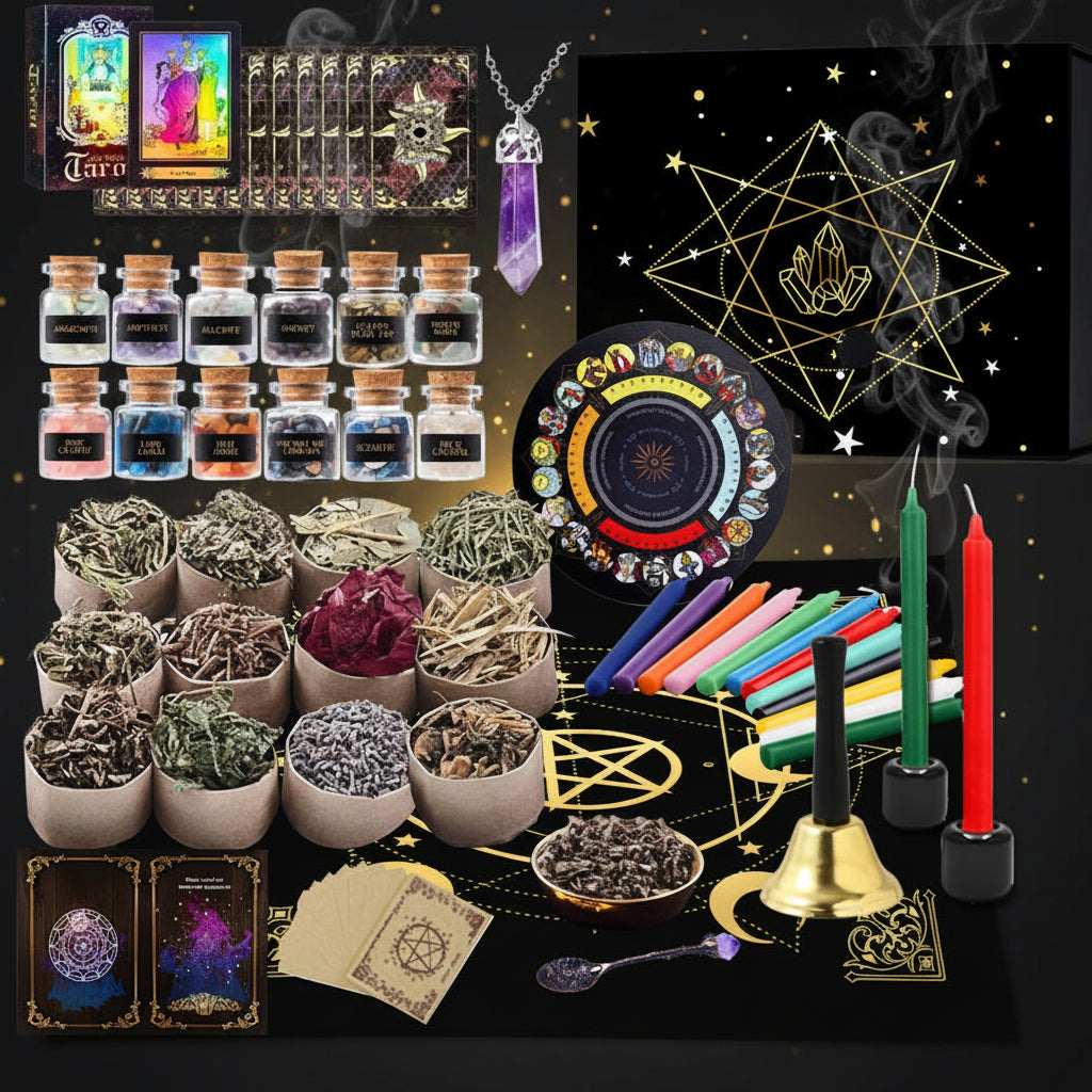 Cross-border Witchcraft Kit Natural Crystal Raw Stones Dried Flowers and Herbal Crystals Magic Set 135pcs