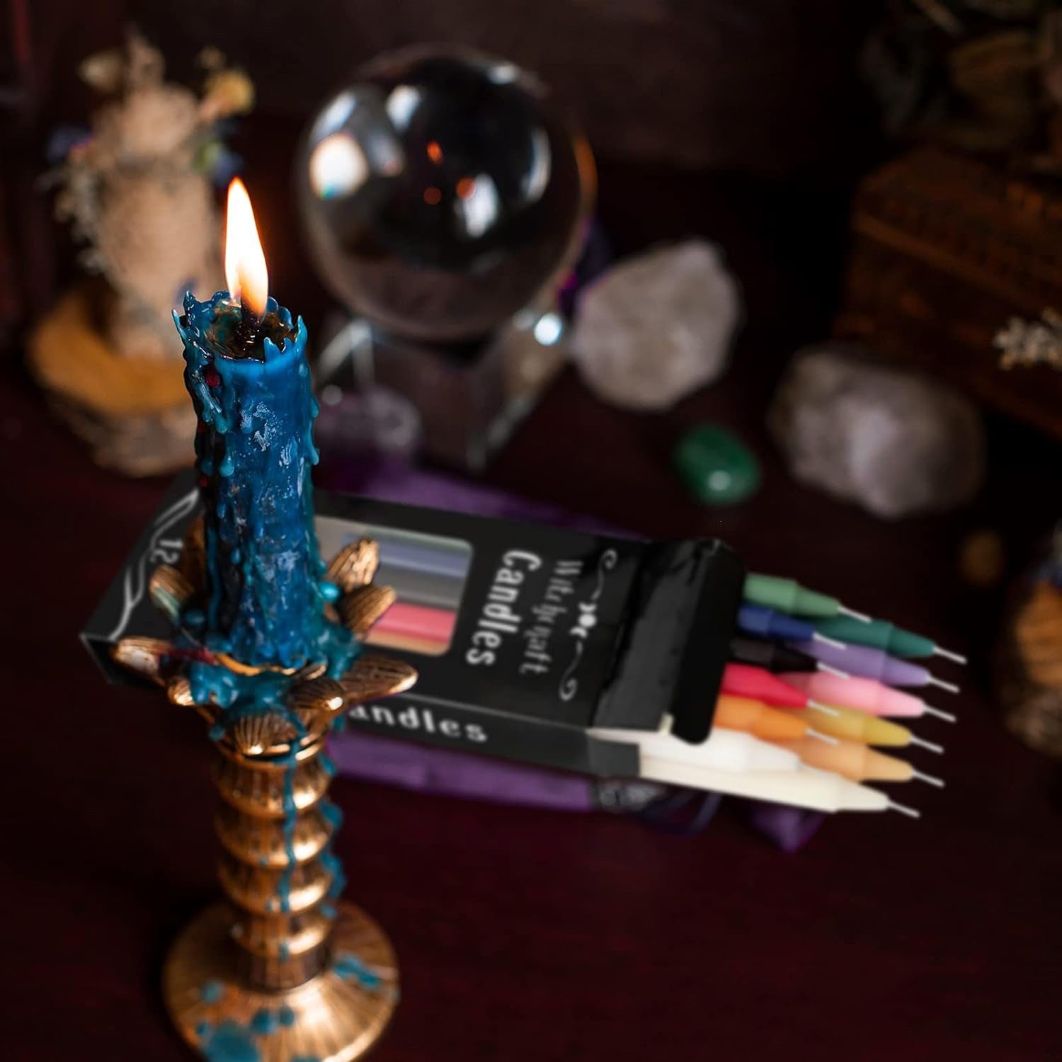 Witchcraft Kit Natural Crystal Rough Stone Dried Flowers and Herbal Crystal Magic Set Box 64pcs