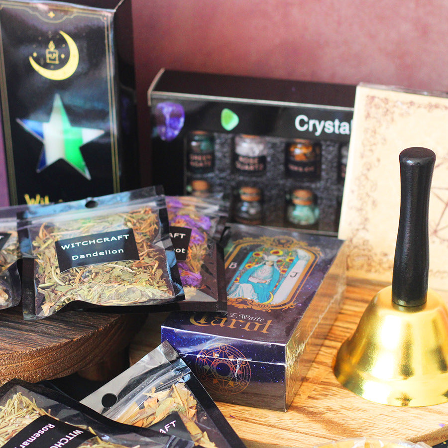 Cross-border Witchcraft Kit Natural Crystal Raw Stones Dried Flowers and Herbal Crystals Magic Set 135pcs