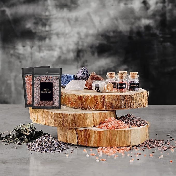 Witchcraft Kit Natural Crystal Rough Stone Dried Flowers and Herbal Crystal Magic Set Box 64pcs