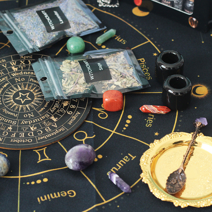 Witchcraft Kit Natural Crystal Rough Dried Flowers and Herbal Crystal Magic Set 55pcs