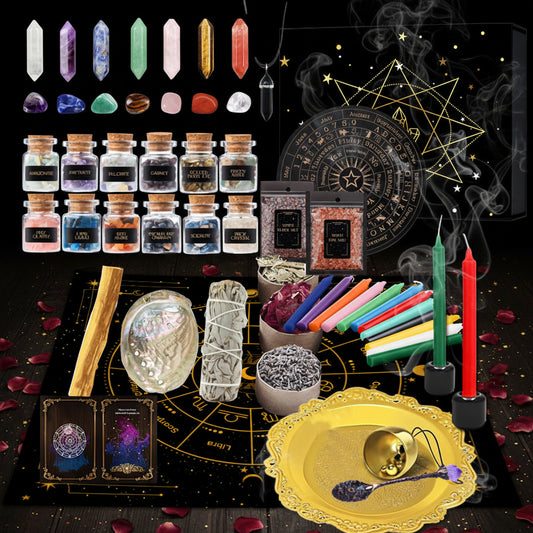 Witchcraft Kit Natural Crystal Rough Dried Flowers and Herbal Crystal Magic Set 55pcs