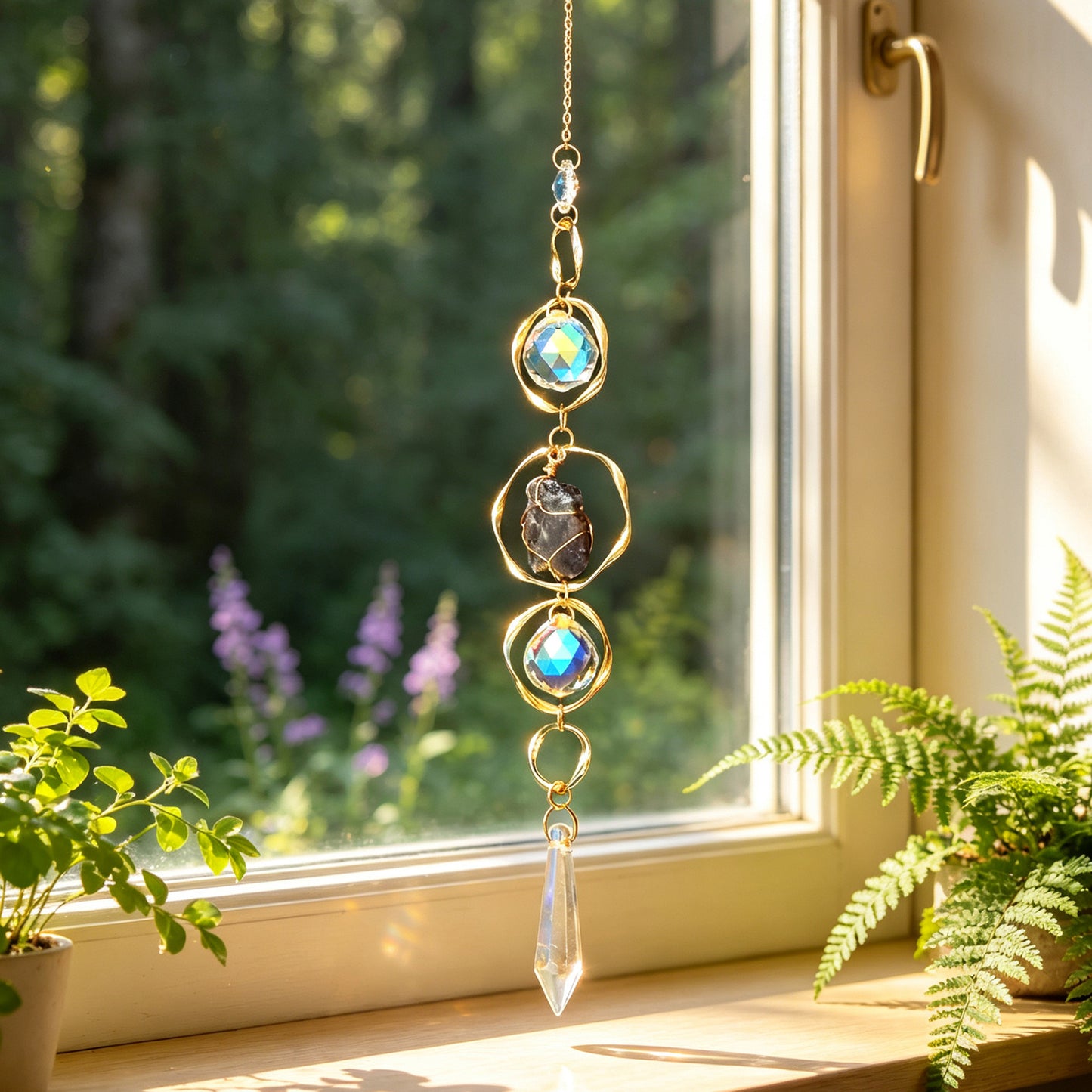 Crystal Sun Catcher Wind Chime | Natural Crystal Hanging Decoration