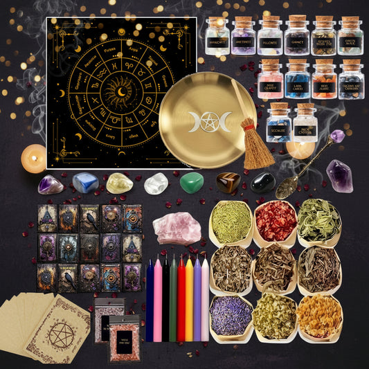 Witchcraft Kit Natural Crystal Raw Stones Dried Flowers and Herbal Crystals Magic Set 89pcs