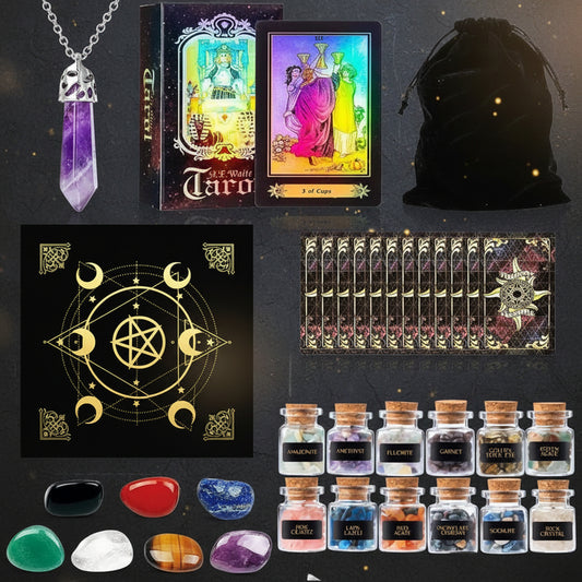 Crystal Craft Tarot Card Tarot Set Seven-Color Natural Crystal Set Box