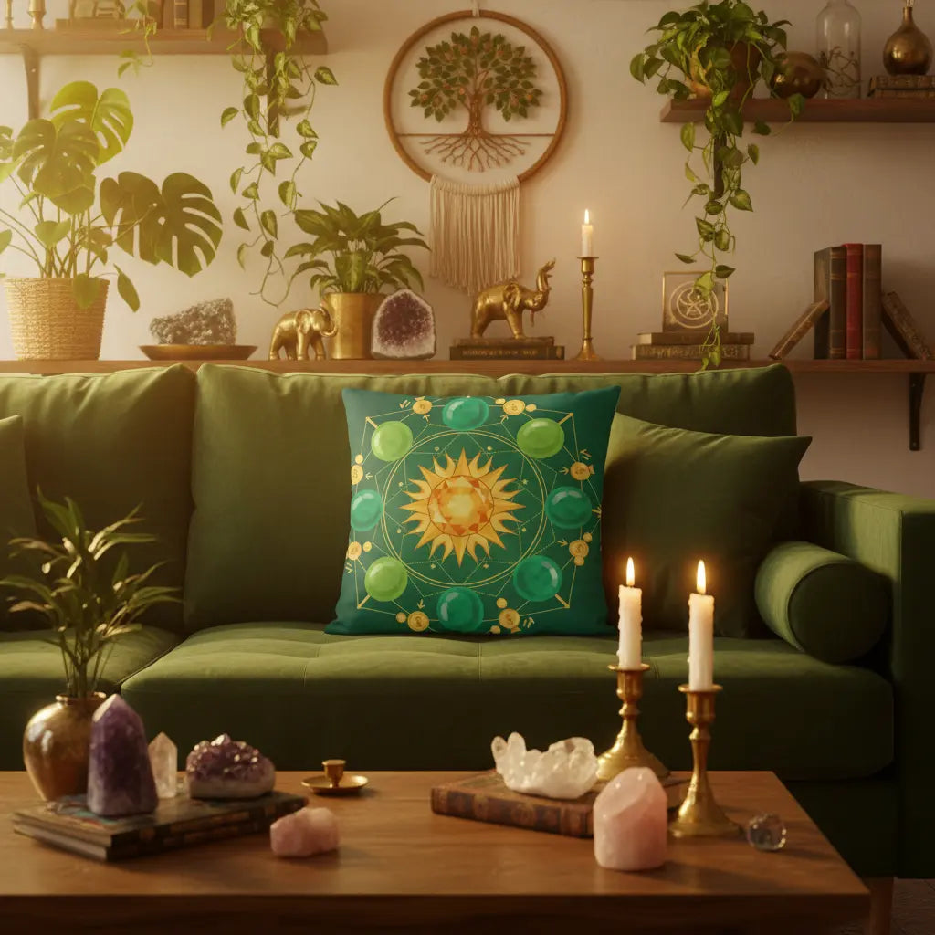 Abundance Mandala Pillow - Sofa Scene