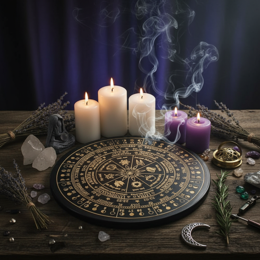Altar Star Chart Moon Phase Calendar Wooden Carving Plate - Ritual Magic Style