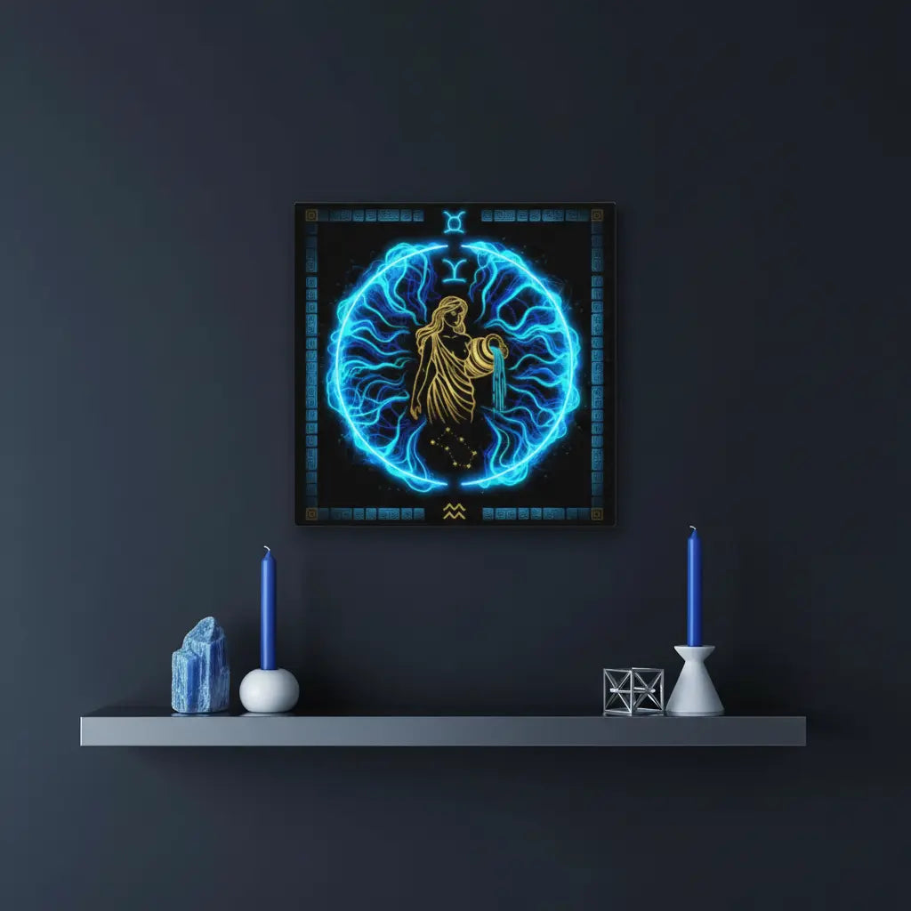 Aquarius Neon Blue Goddess Canvas Wall Art Modern Mystical Lifestyle Scene