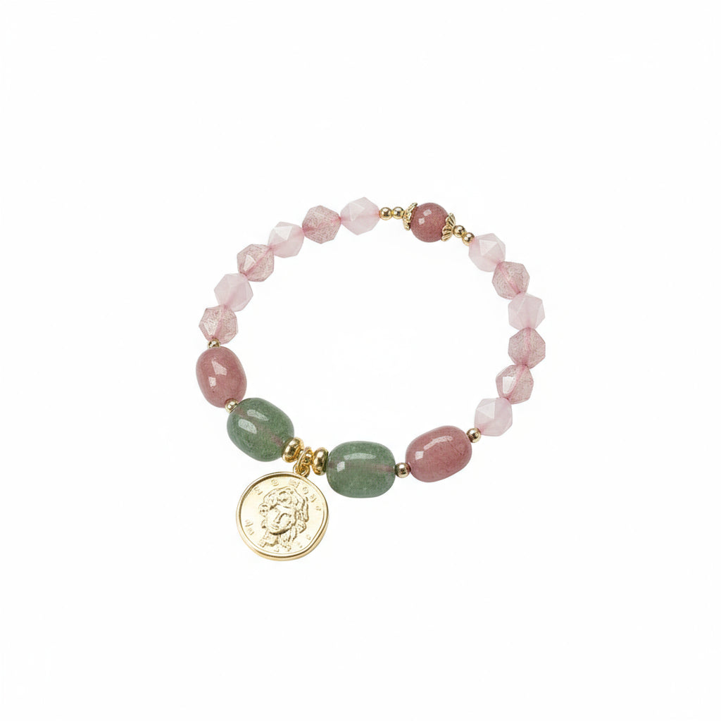 Irregular Strawberry Crystal & Rose Quartz Bracelet: Raw Love Energy