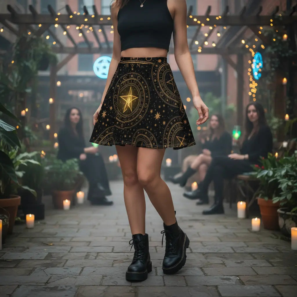 Black Gold Astrology Pentagram Skater Skirt Lifestyle Scene