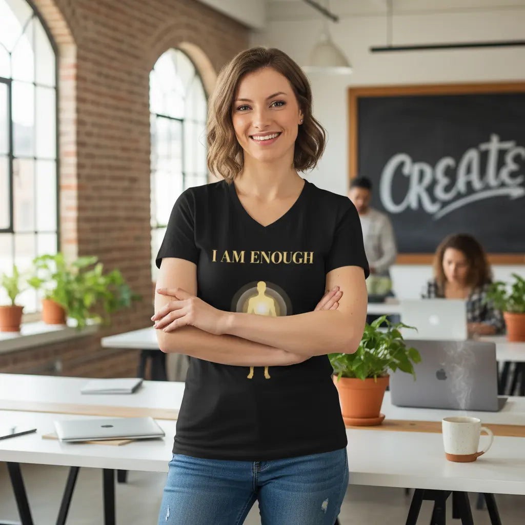 Black Gold I Am Enough V-Neck T-Shirt Lifestyle Scene