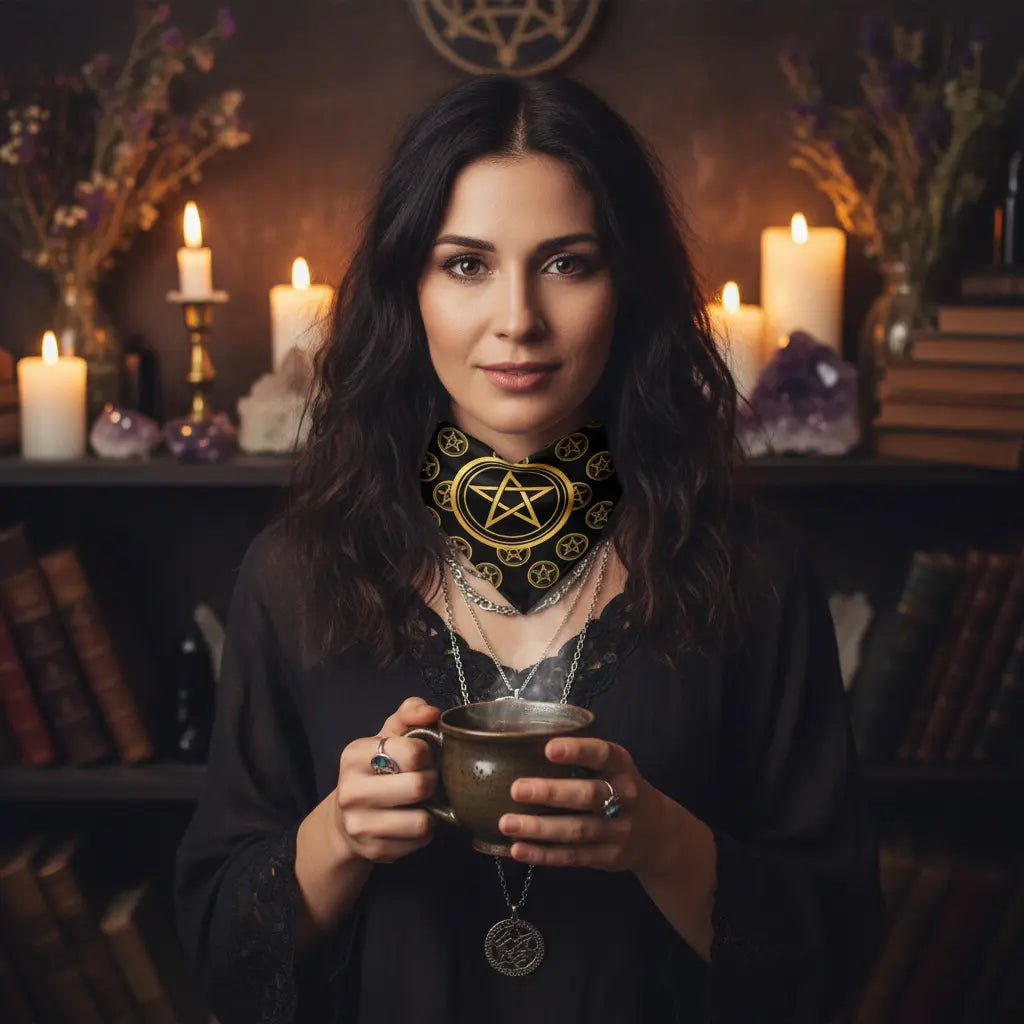 Black Gold Pentagram Bandana as Neck Scarf Lifestyle Scene