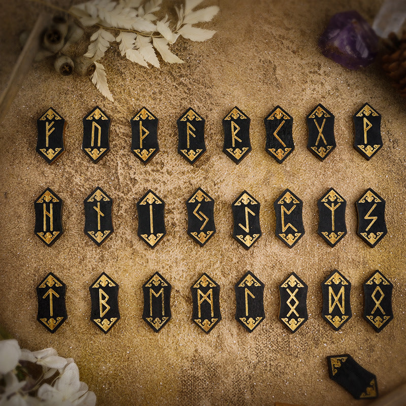 Woodcut Rune Text Set Black Symbols