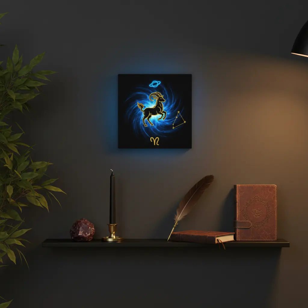 Capricorn Galaxy Blue Goat Canvas Wall Art Sophisticated Ambitious Lifestyle Scene