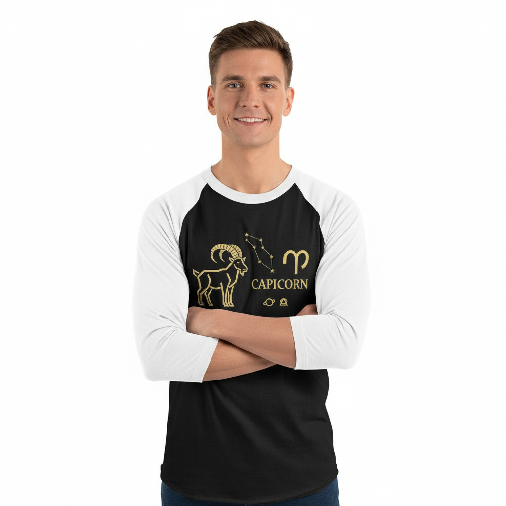 CAPRICORN Raglan Shirt - New Model Photo with Arms Crossed