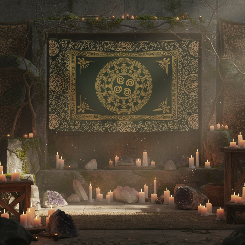 Celtic Sacred Symbols Mandala Flag - Atmospheric Product Image