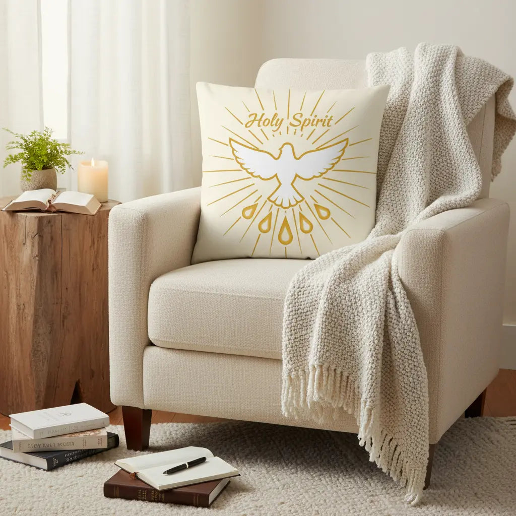 Cream Gold Holy Spirit Pillow Lifestyle Scene