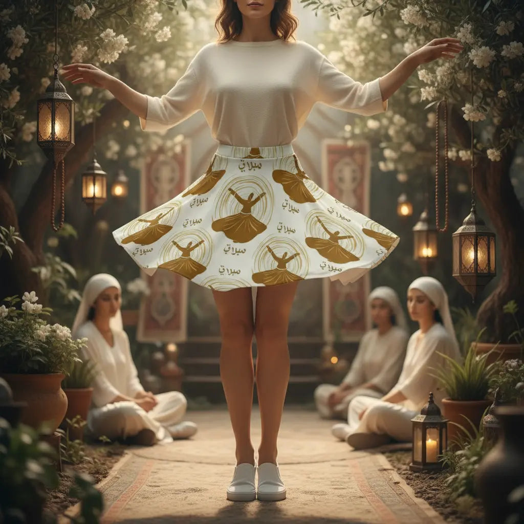 Cream Gold Whirling Dervish Skater Skirt Lifestyle Scene