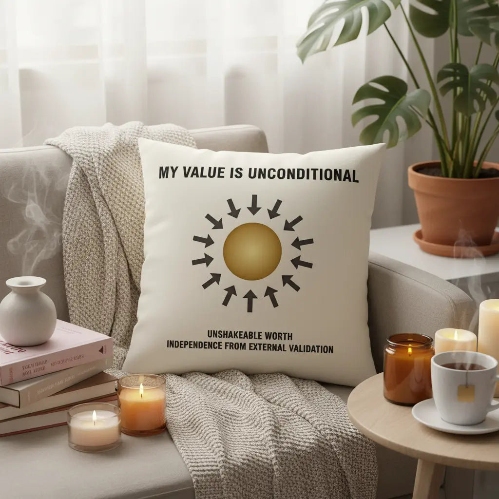 Cream My Value Is Unconditional Pillow Lifestyle Scene