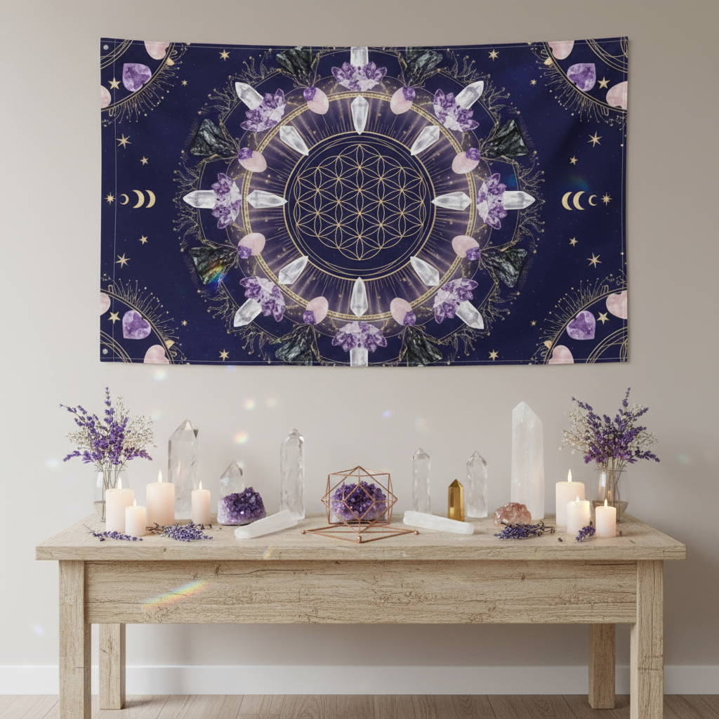 Crystal Healing Grid Mandala Flag - Atmospheric Product Image