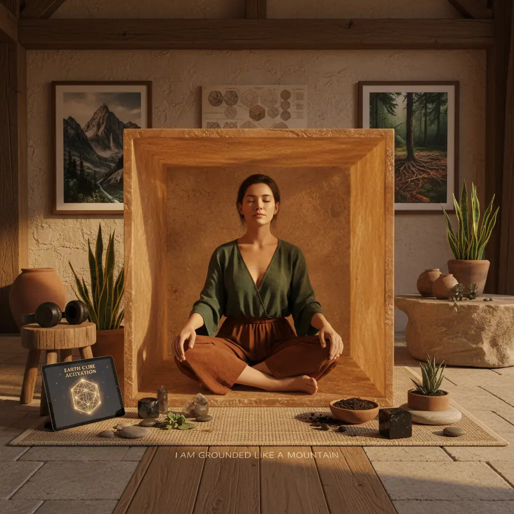 Cube Hexahedron Earth Element Stability Meditation Scene