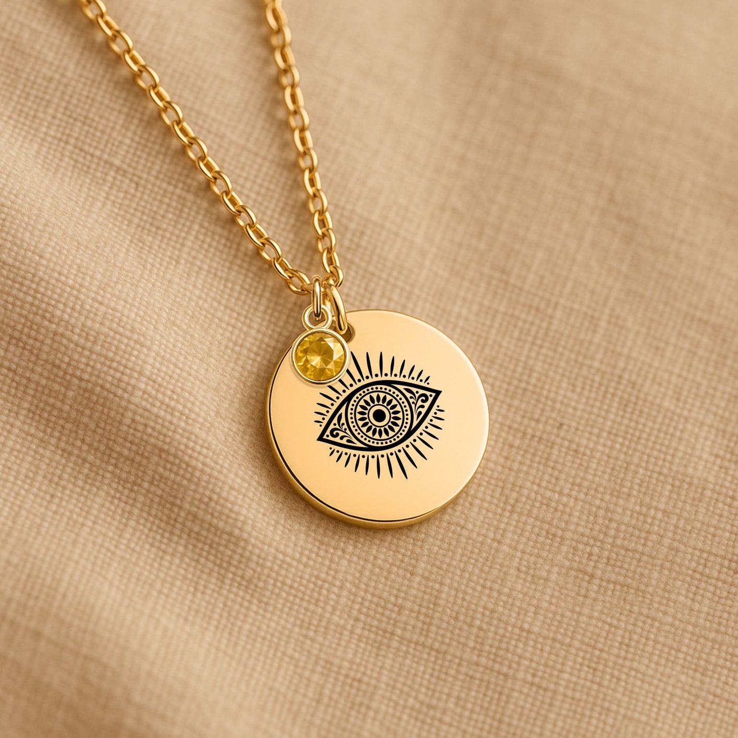 Evil Eye Coin Necklace with Birthstone