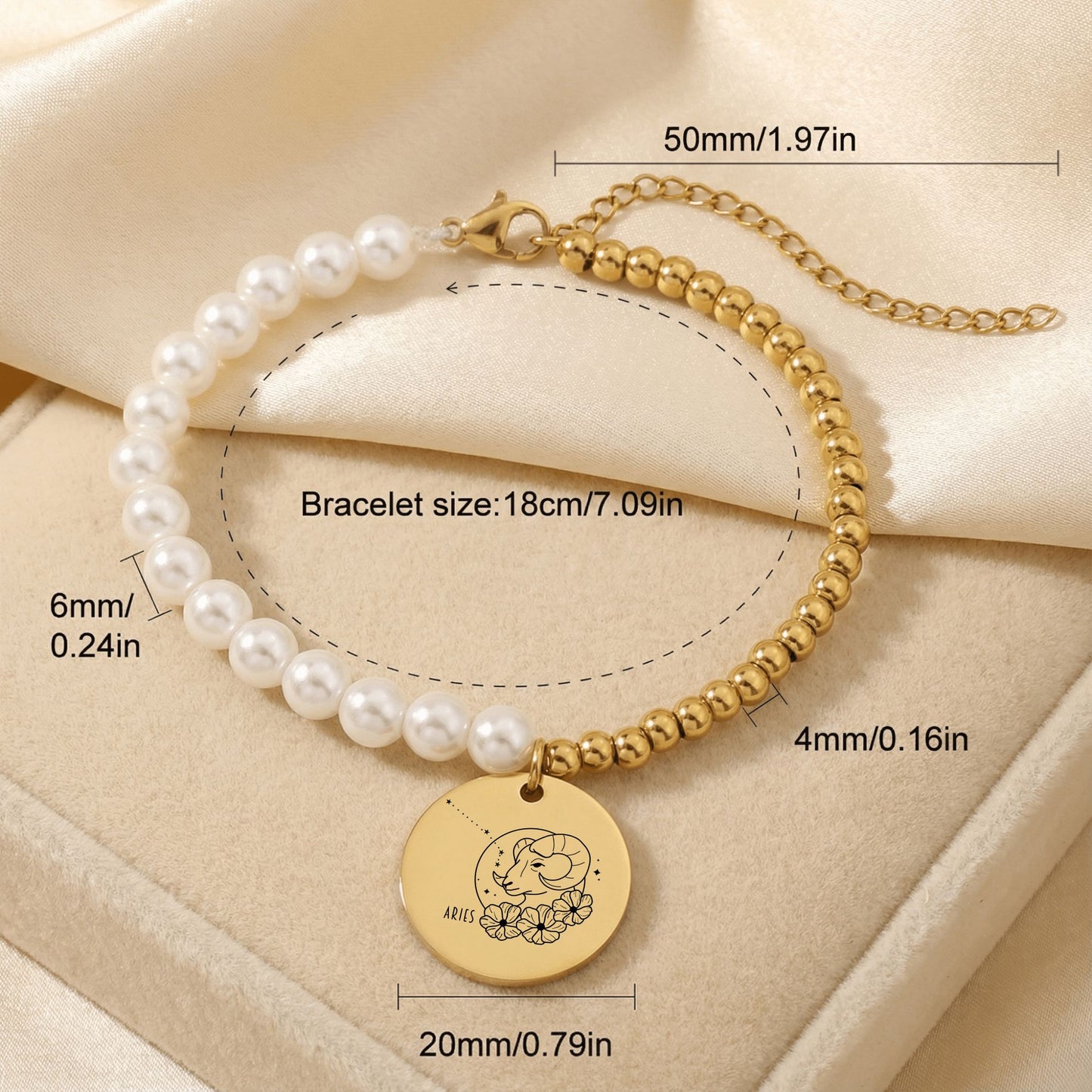 Aries Premium Pearl & Gold Coin Bracelet: Mother of Pearl