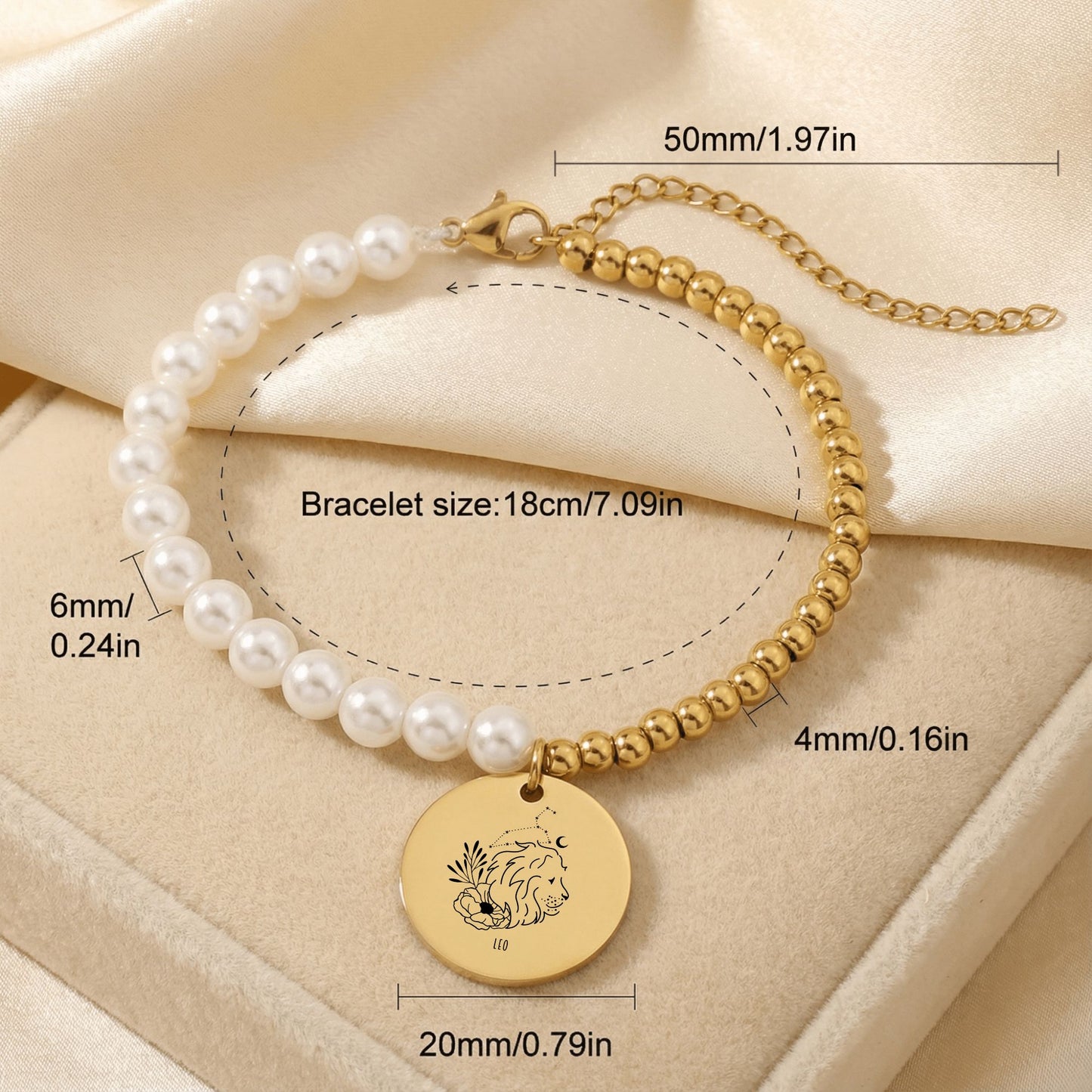Leo Premium Pearl & Gold Coin Bracelet: Mother of Pearl