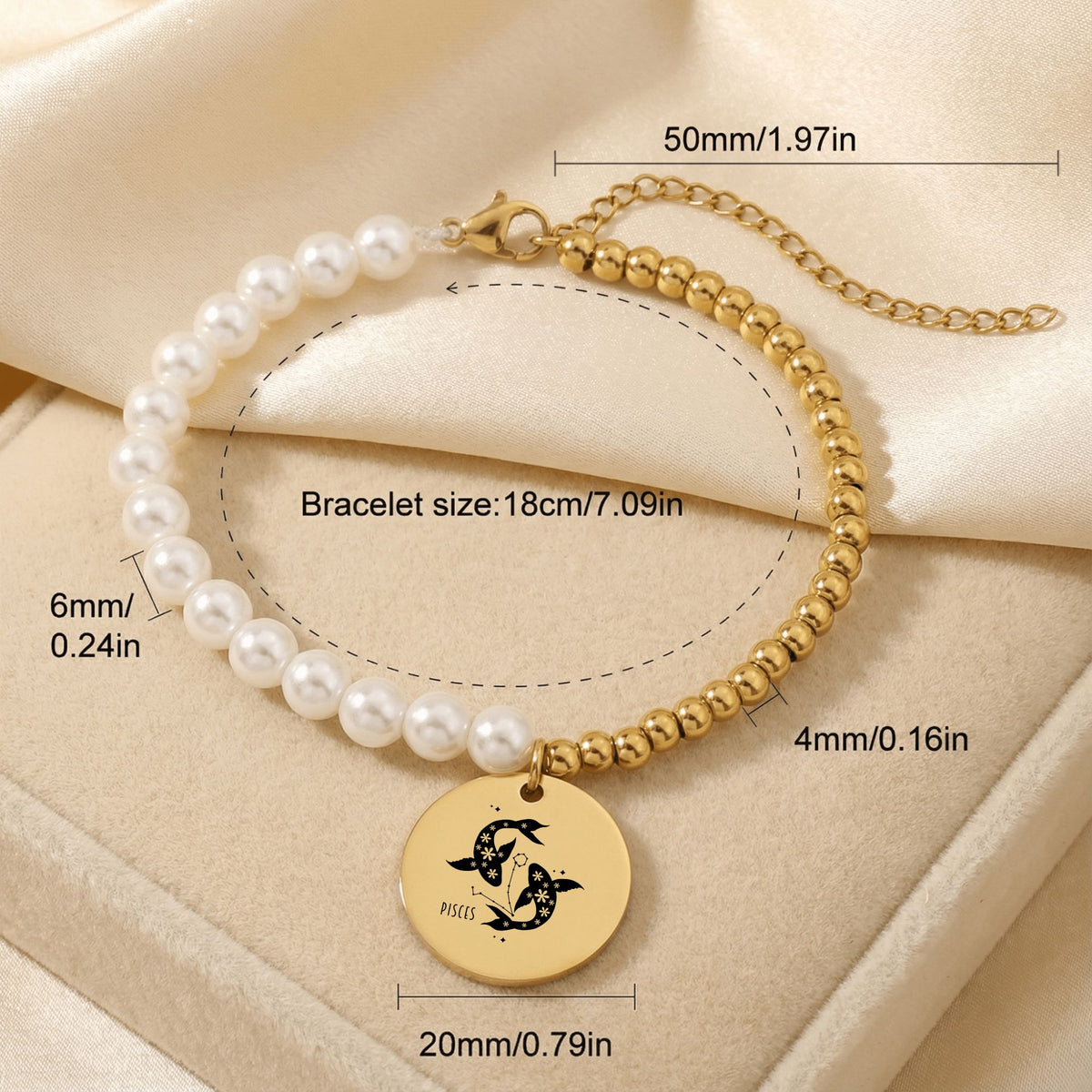 Pisces Premium Pearl & Gold Coin Bracelet: Mother of Pearl