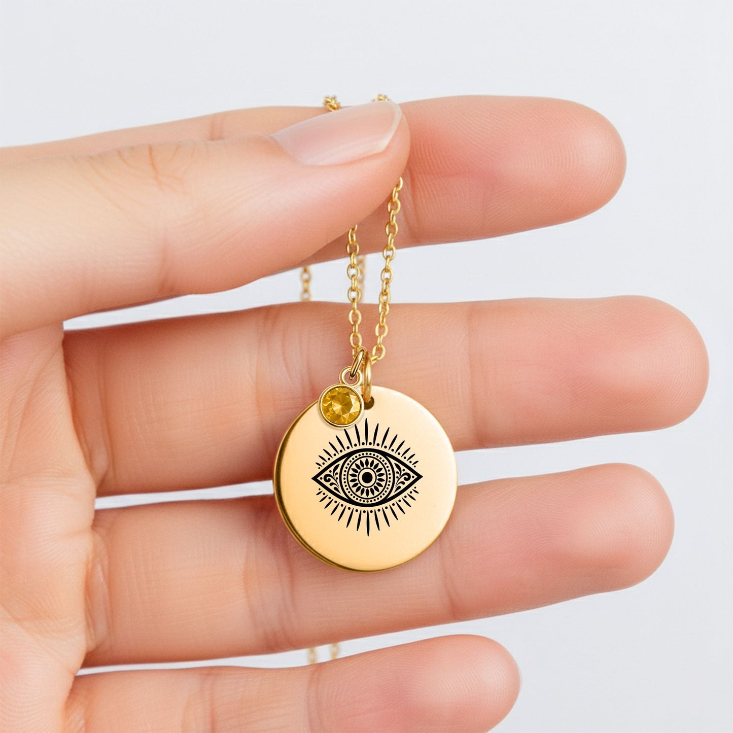 Evil Eye Coin Necklace with Birthstone