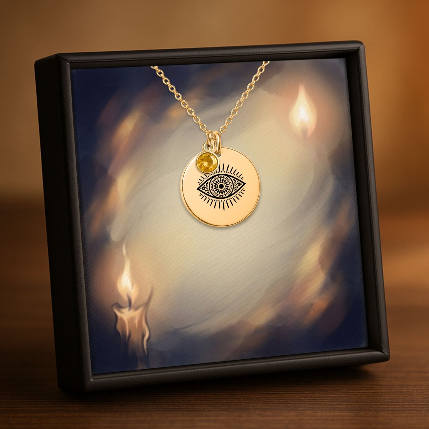 Evil Eye Coin Necklace with Birthstone