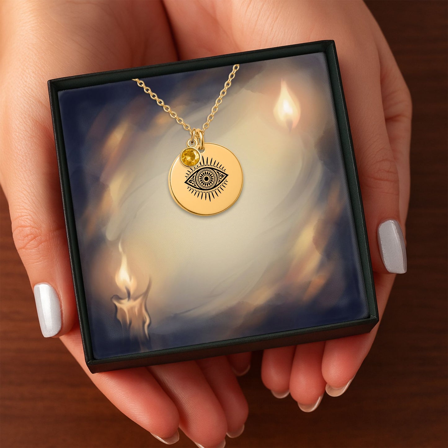 Evil Eye Coin Necklace with Birthstone