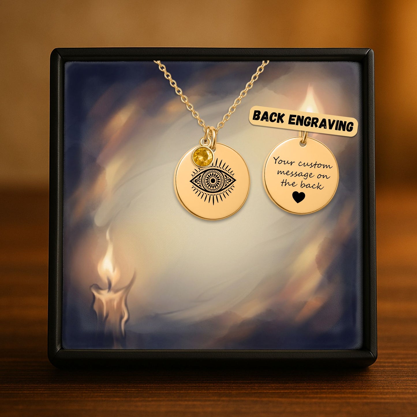 Evil Eye Coin Necklace with Birthstone