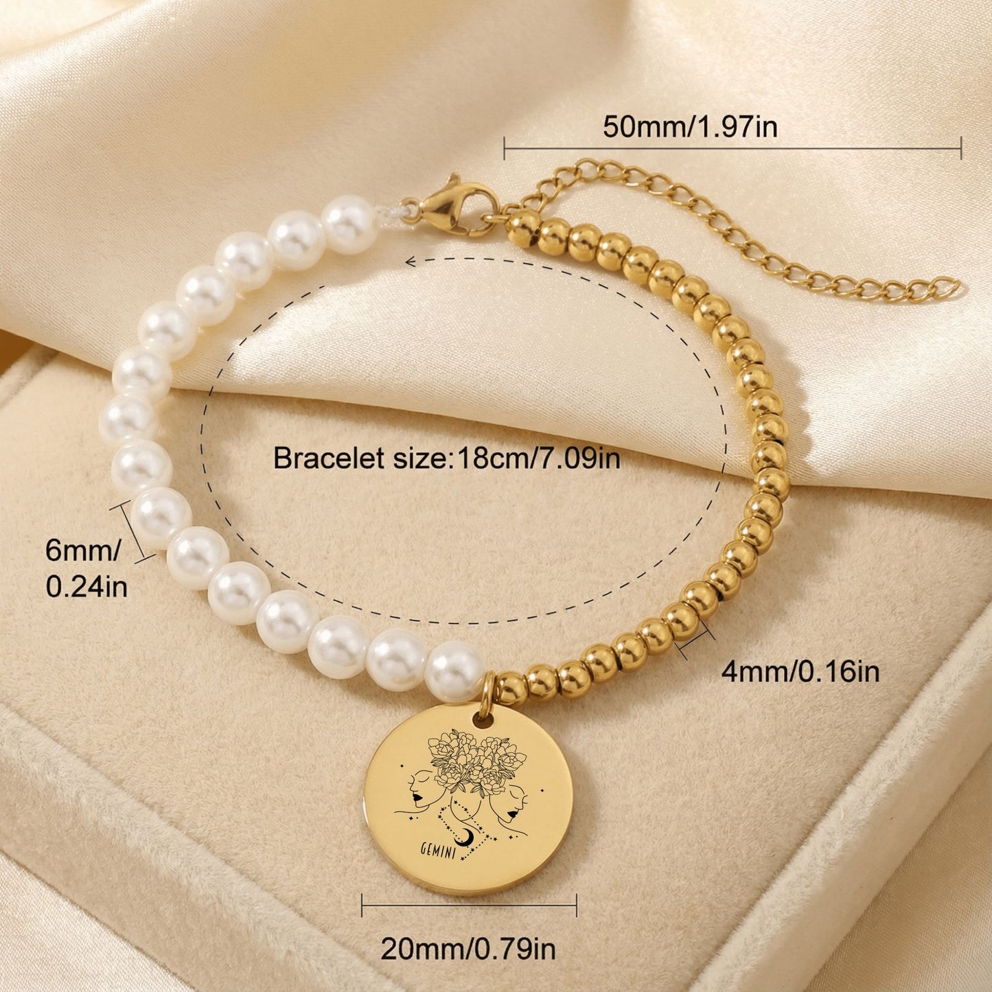 Gemini Premium Pearl & Gold Coin Bracelet: Mother of Pearl