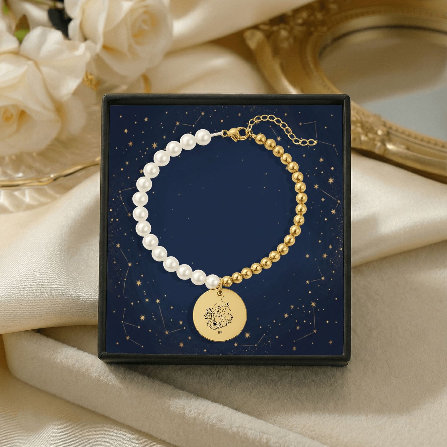 Leo Premium Pearl & Gold Coin Bracelet: Mother of Pearl