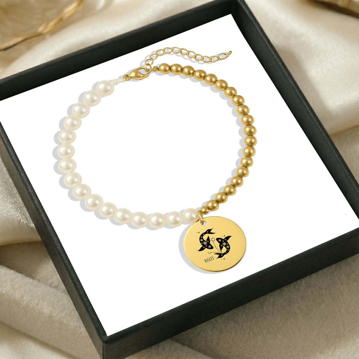 Pisces Premium Pearl & Gold Coin Bracelet: Mother of Pearl