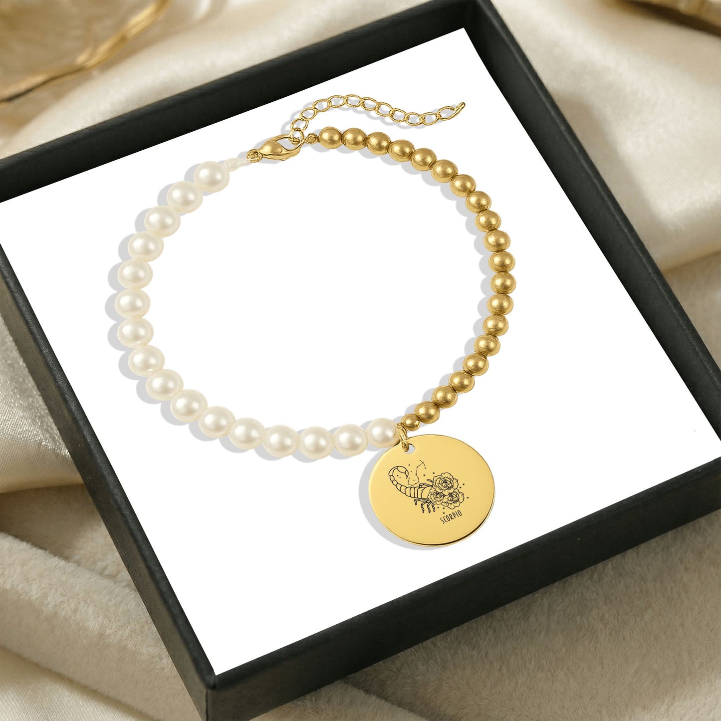 Scorpio Premium Pearl & Gold Coin Bracelet: Mother of Pearl