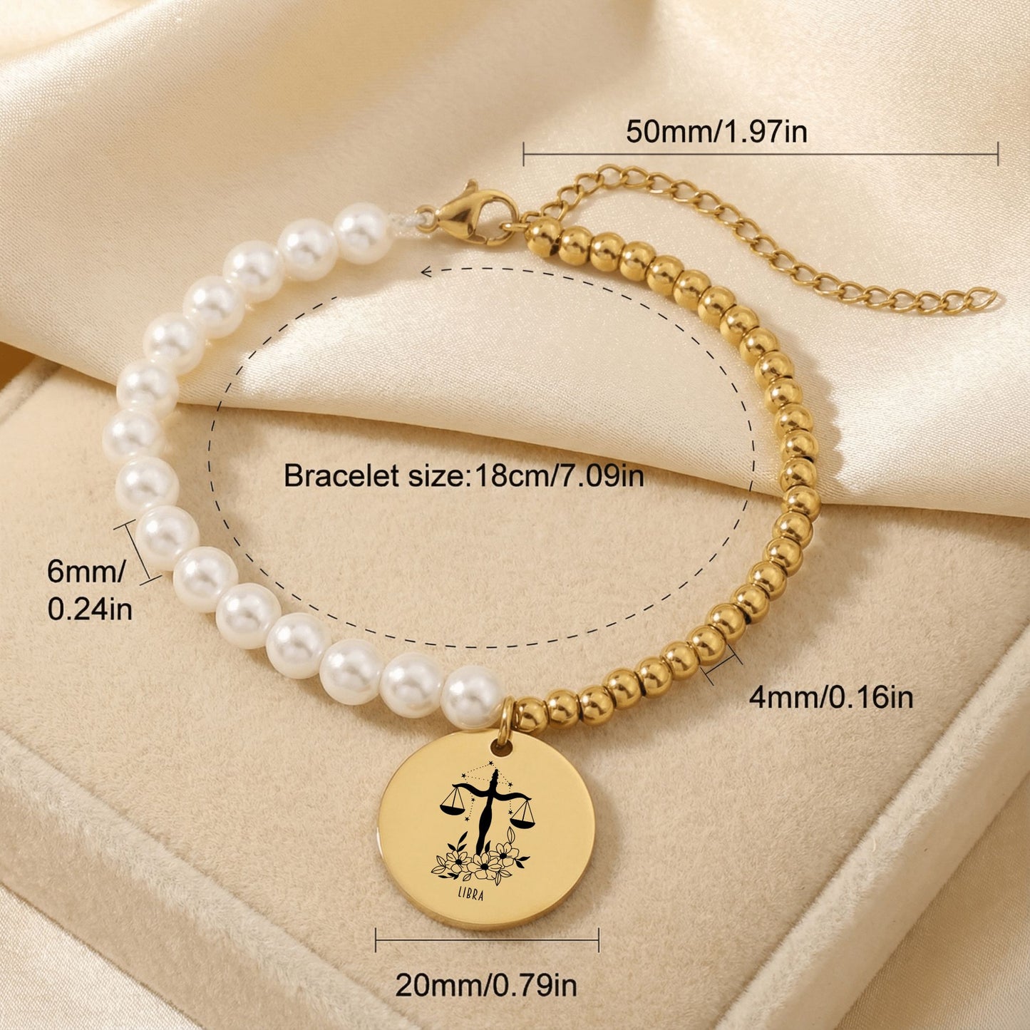 Libra Premium Pearl & Gold Coin Bracelet: Mother of Pearl