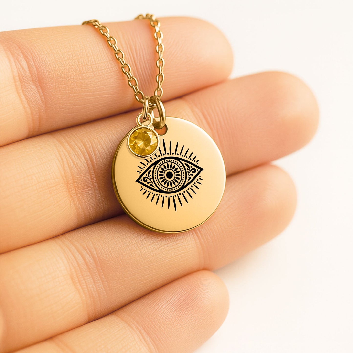 Evil Eye Coin Necklace with Birthstone