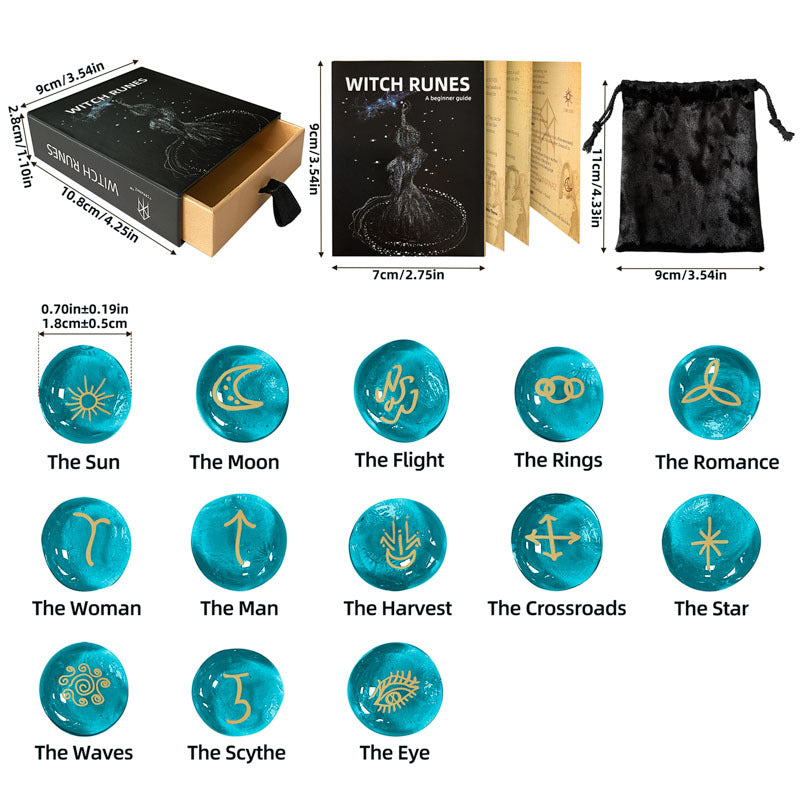 Witch Runes Glass Carved Witch Alphabet Symbol Inscription Stone