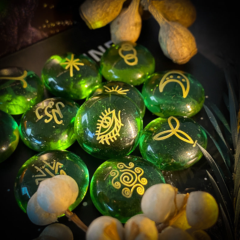 Witch Glass Runes Inscriptions Symbols Stones