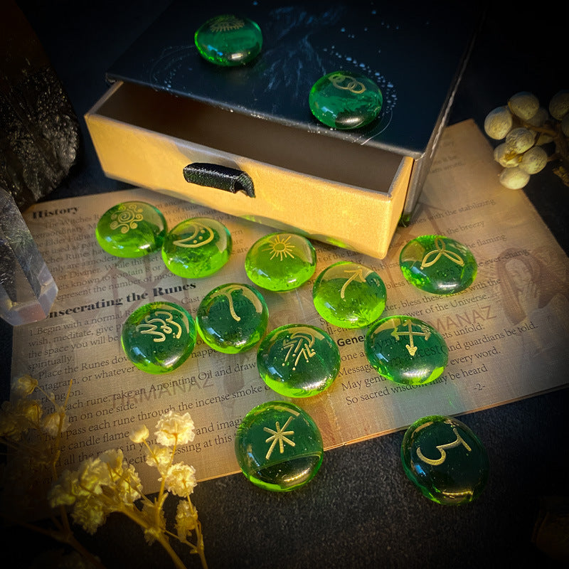 Witch Glass Runes Inscriptions Symbols Stones