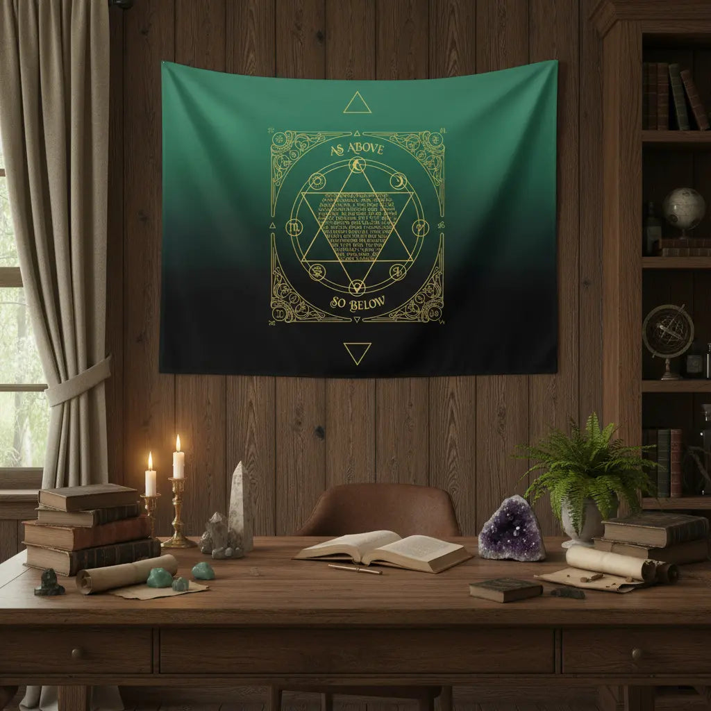 Emerald Green Black As Above So Below Hermetic Tapestry Lifestyle Scene