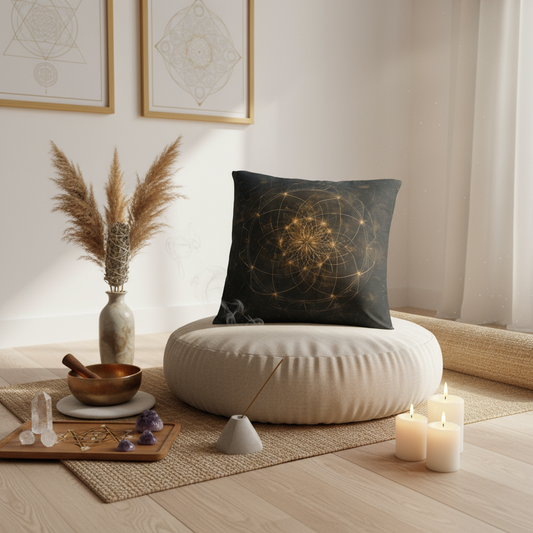 Geometry is Prayer in Shape Pillow in Sacred Meditation Space