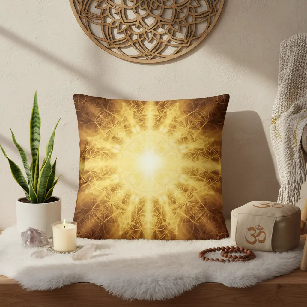 Golden Brown Flower of Life Pillow Lifestyle Scene
