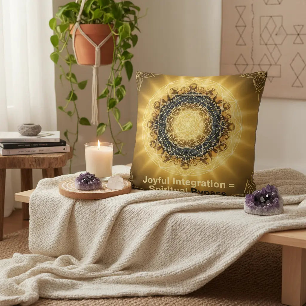 Golden Brown Joyful Integration Equals Spiritual Bypass Pillow Lifestyle Scene