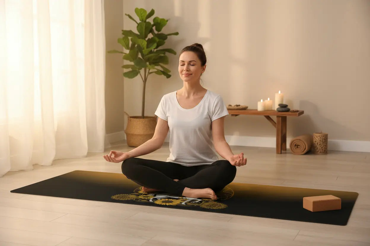Golden Brown Tarot Sun Yoga Mat Horizontal Lifestyle Scene