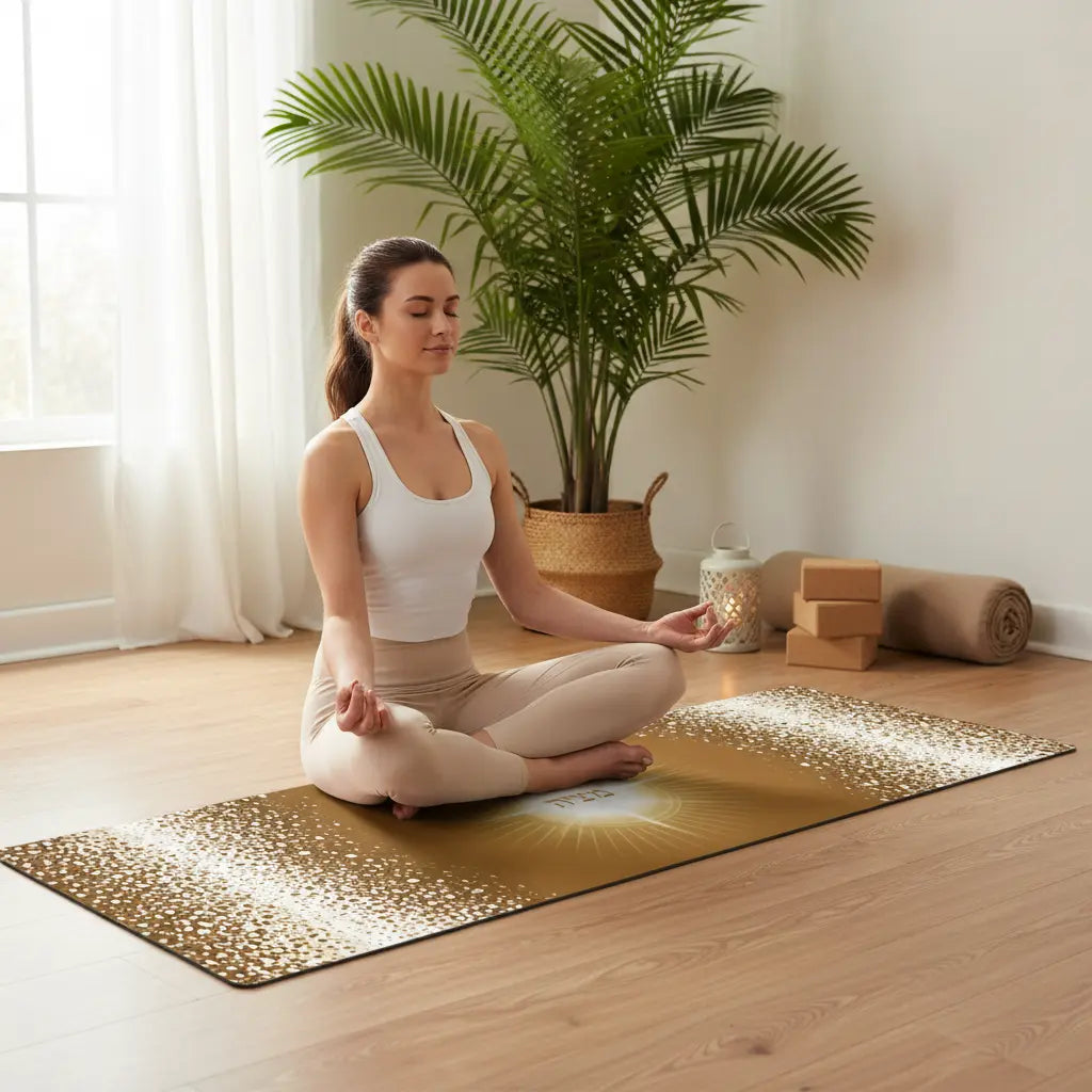 Golden Matzah Sunburst Yoga Mat Lifestyle Scene