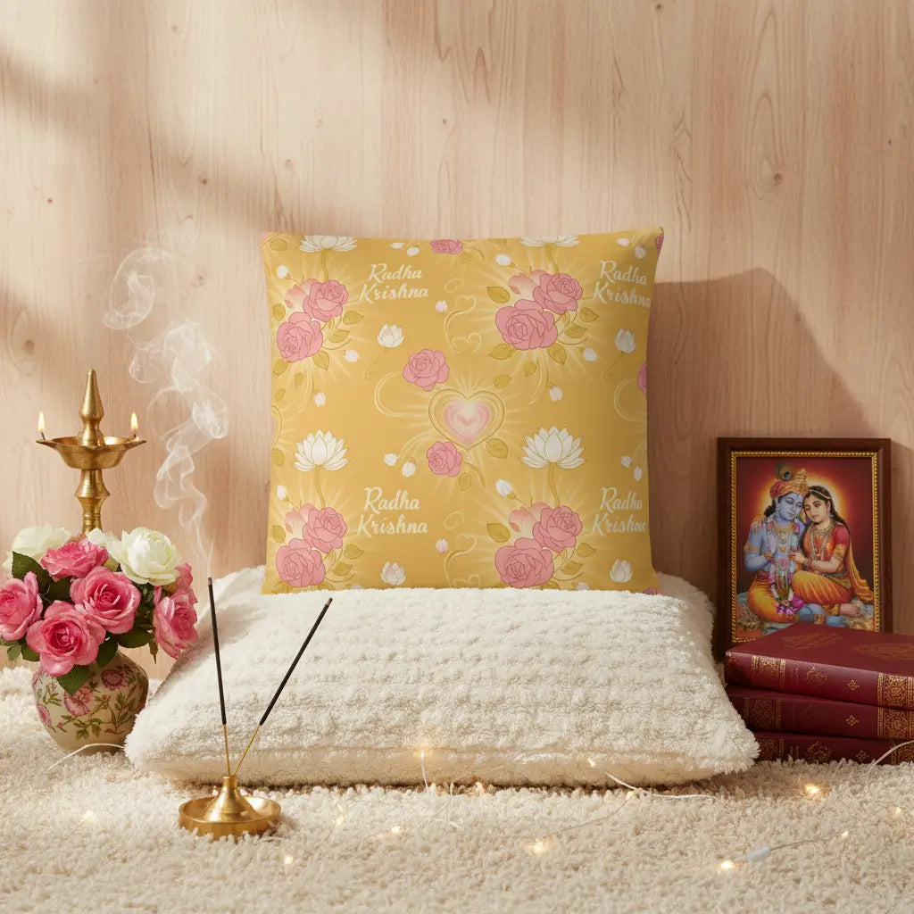 Golden Yellow Radha Krishna Pillow Lifestyle Scene