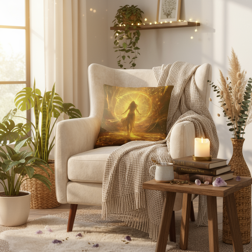 I Am the Spell Pillow in Cozy Home Setting